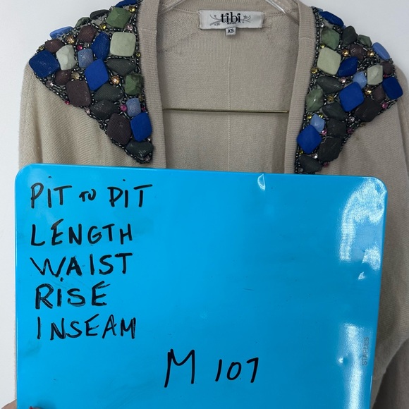 Tibi Cashmere Wool Cream Long Ling Cardigan Sweater Jeweled Shoulders XS | M107 - Picture 11 of 11